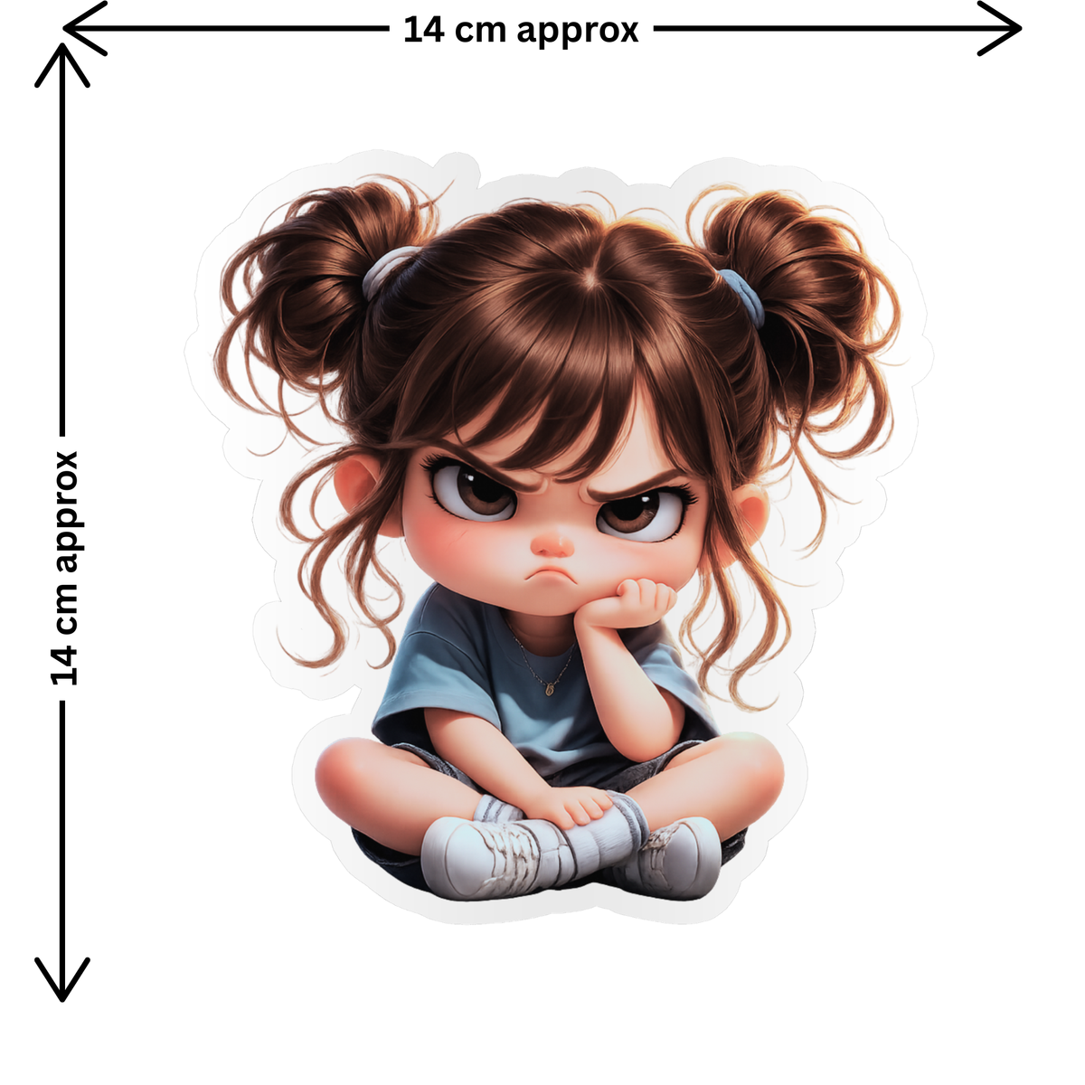 Cute Angry Girl Cartoon Sticker Waterproof Matte Copy high-quality product image angle 3