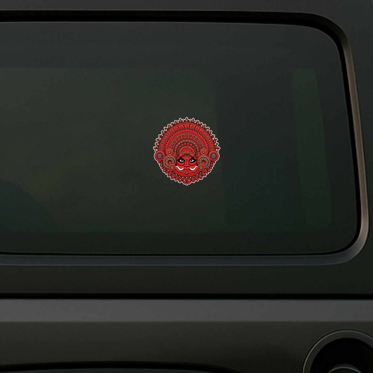Traditional Theyyam Face Waterproof Sticker Applied on Car by STIXY