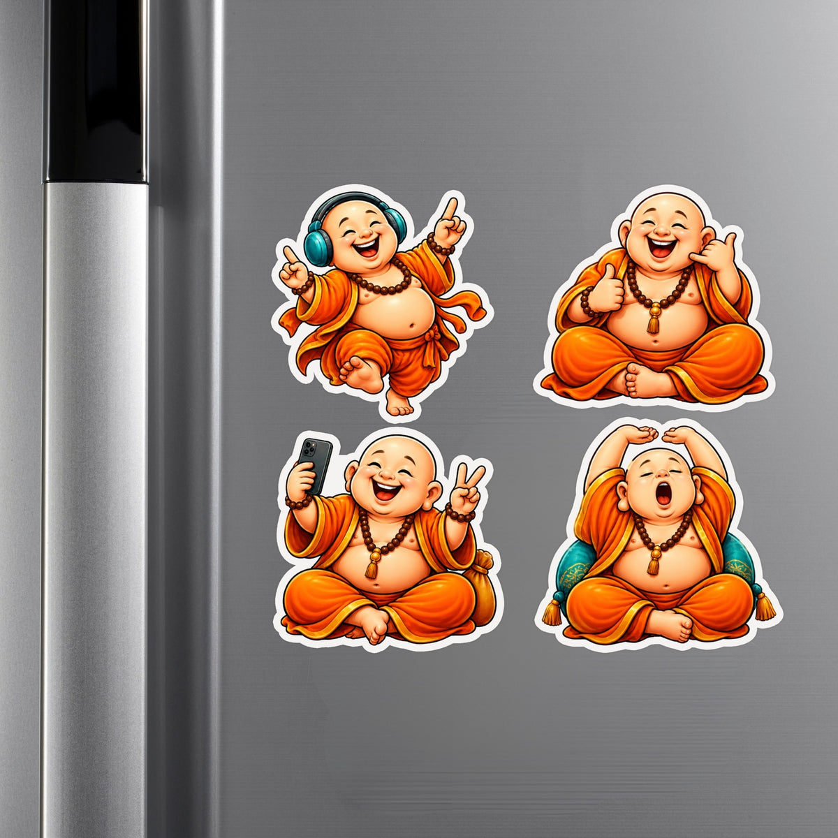 Laughing Buddha Sticker Set of 4 Applied on Cupboard by STIXY