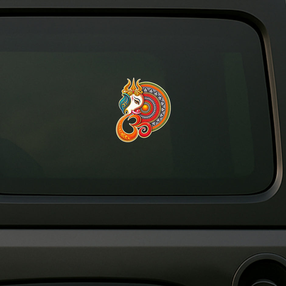 Colorful Lord Ganesha Trishul Waterproof Spiritual Sticker Applied on Car by STIXY
