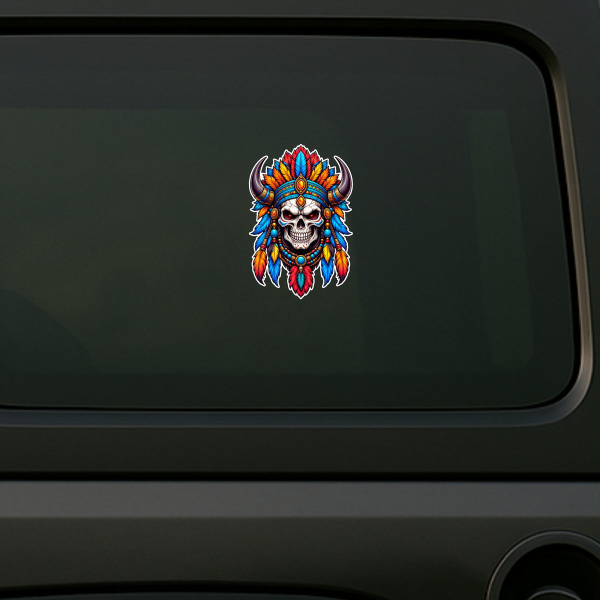Colorful Tribal Skull Feather Headdress Sticker Applied on Car by STIXY