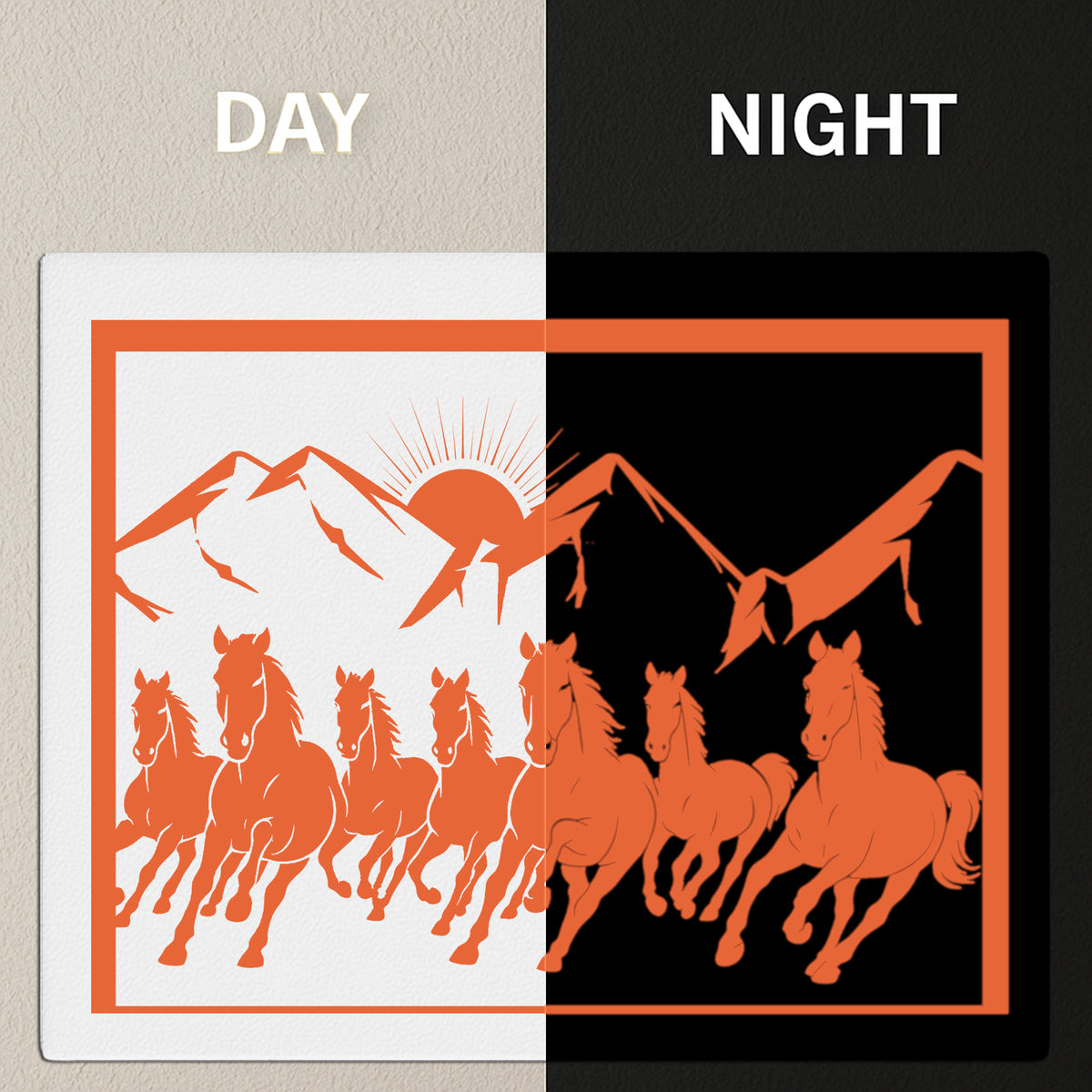 7 Horses With Rising Sun Premium Glow In The Dark Canvas Frame Vastu Wall Art premium sticker image view 3