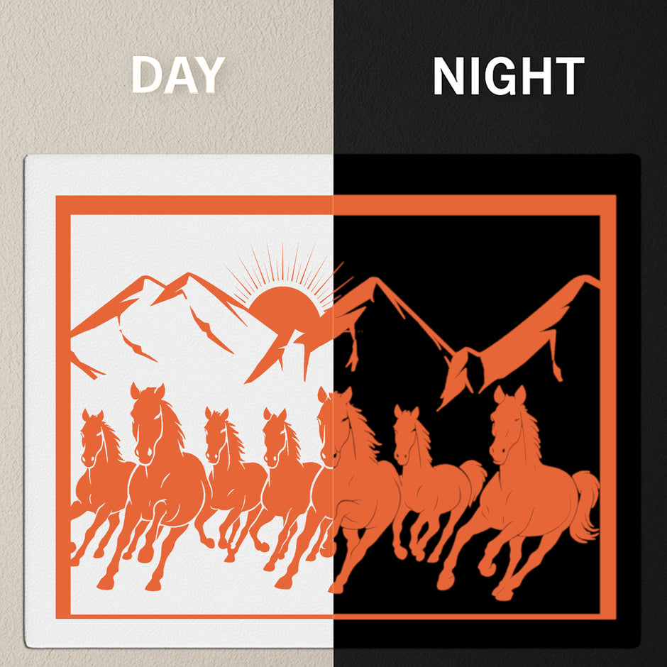 7 Horses With Rising Sun Premium Glow In The Dark Canvas Frame Vastu Wall Art premium sticker image view 3