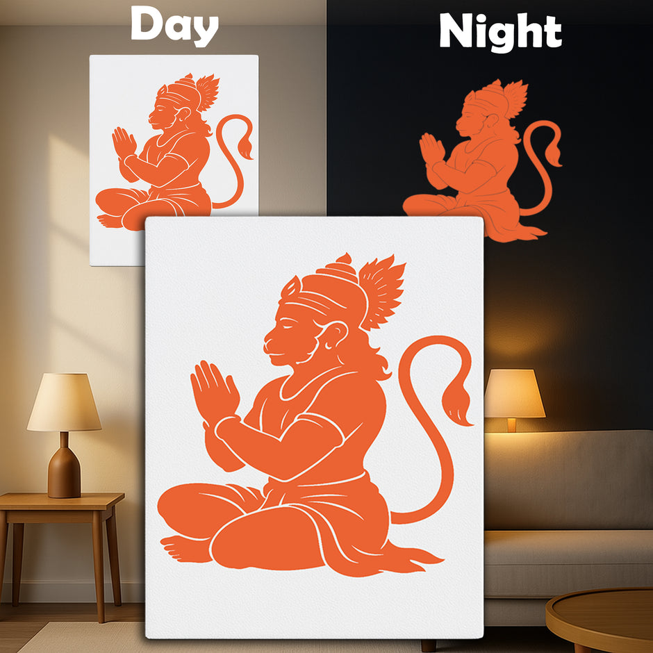 Premium Glow-in-the-Dark Hanuman Ji Frame – Sitting Pose | Spiritual Wall Decor by Stixy premium vinyl sticker product image 1