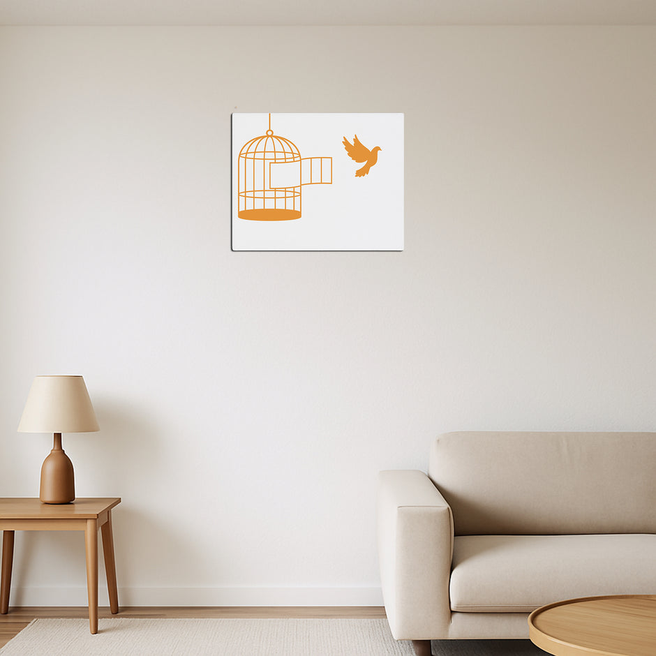Free Bird Wall Frame Minimalist Open Cage Art With Flying Bird premium sticker image view 2