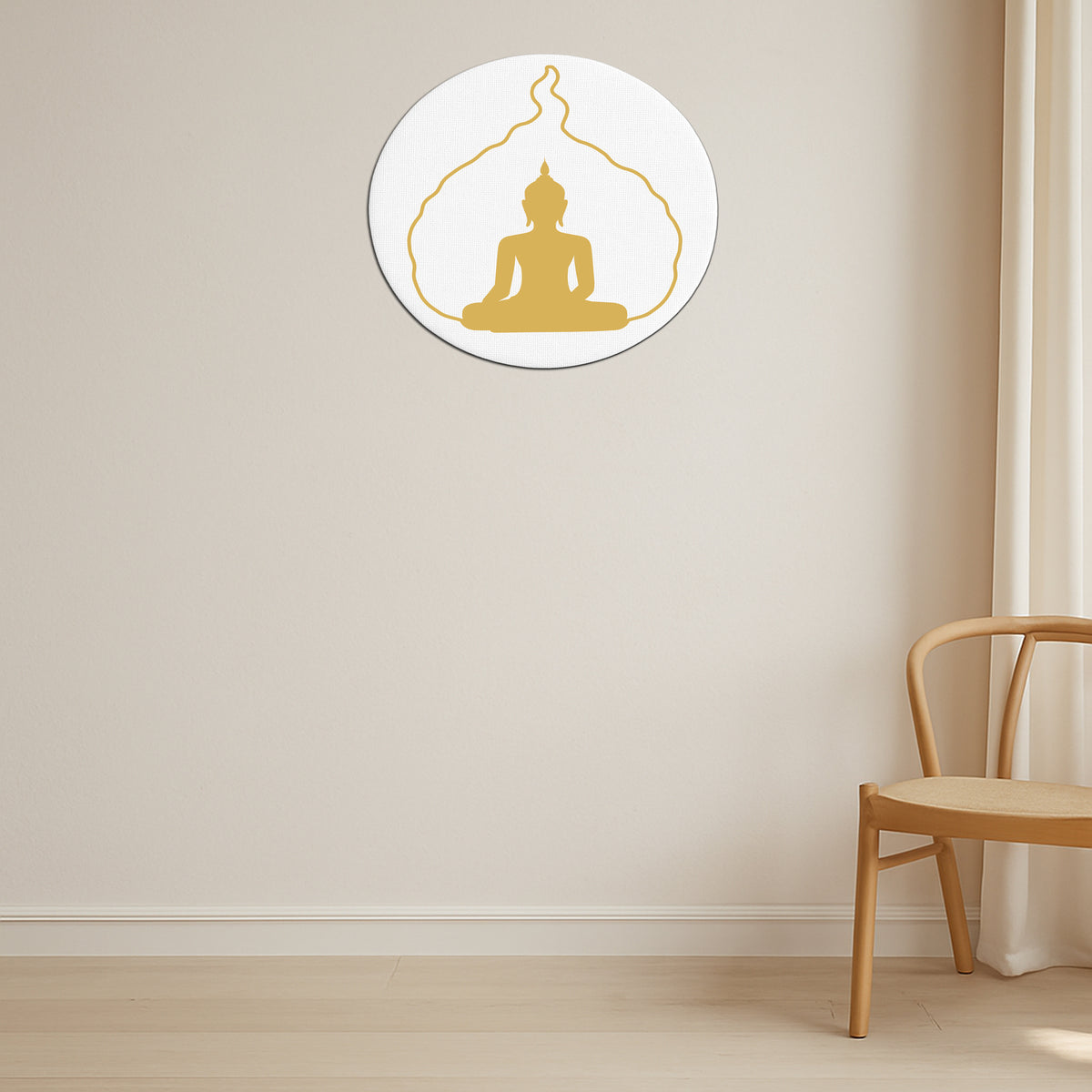 Buddha Meditation Wall Frame Glossy Golden Round Aura Design premium sticker image view 2