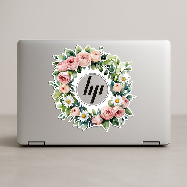 Bloom & Floral Wreath Laptop Sticker – Logo Cut-Out Design premium sticker image view 1