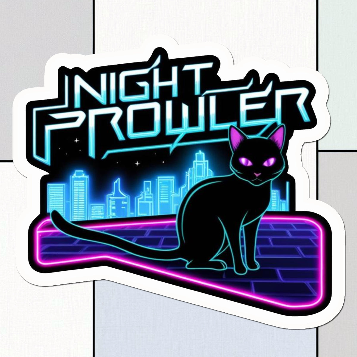 Night Prowler – Cyber Neon Cat Vinyl Sticker premium product image 1