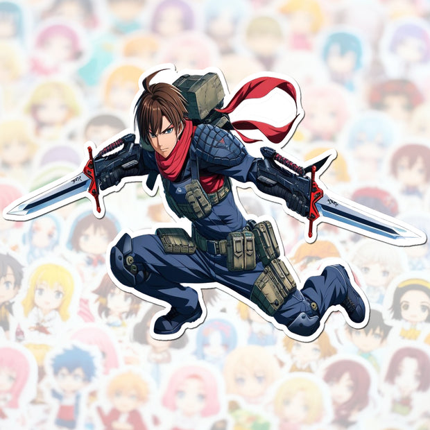 Twin Blade Ninja – Stealth Anime Warrior Sticker premium product image 1