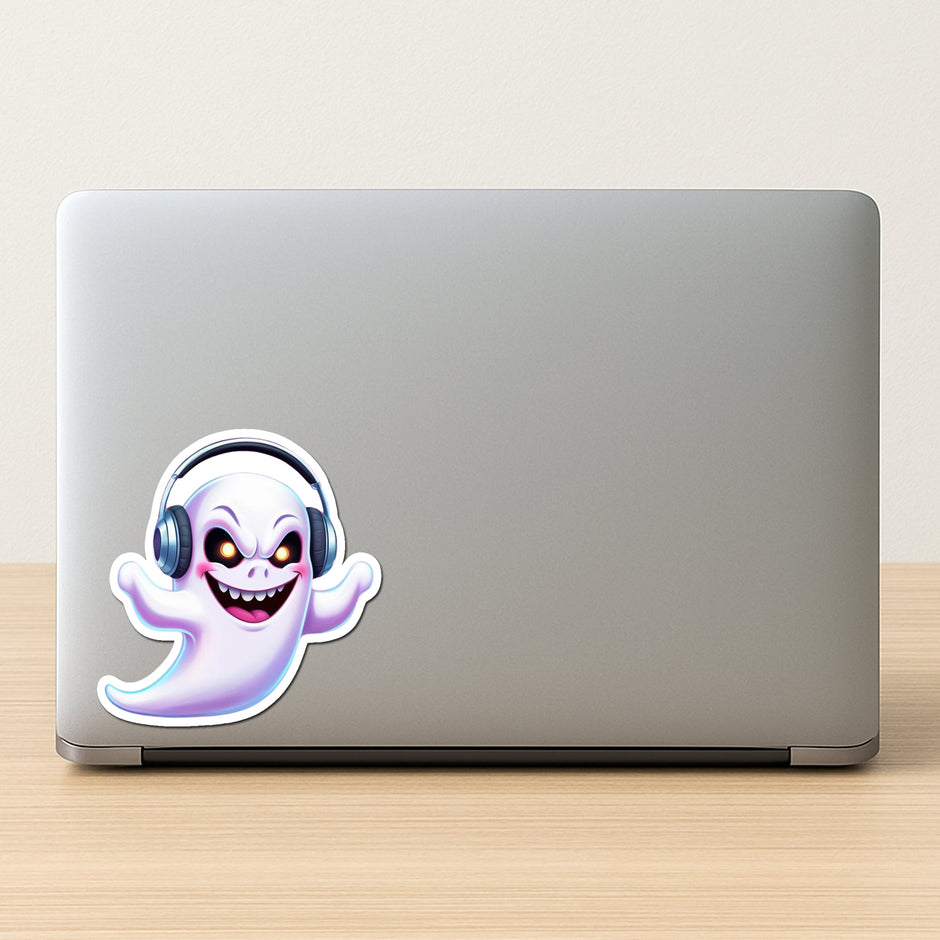 Groovy Ghost Sticker Spooky Cool With Headphones premium product image 2
