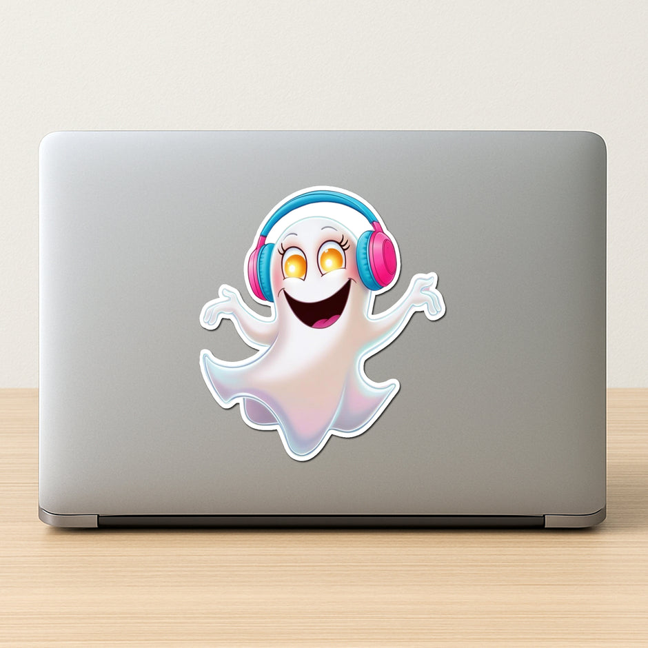 Boo Beats Funny Ghost With Headphones Sticker premium product image 2