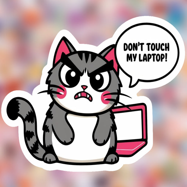 Don’t Touch My Laptop – Angry Cat Sticker premium product image 1