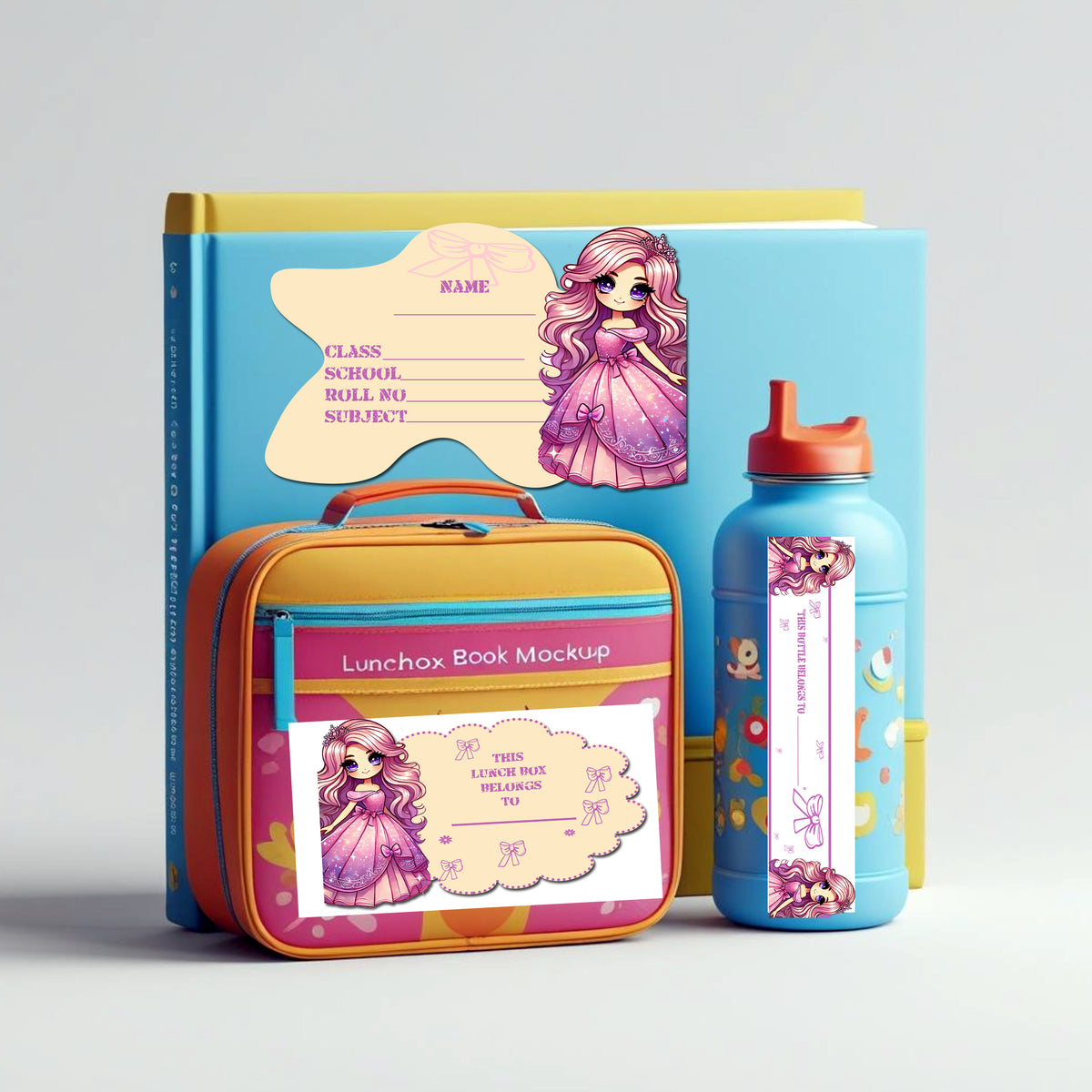 Princess School Sticker Set Book Lunchbox Bottle Name Labels premium product image 2