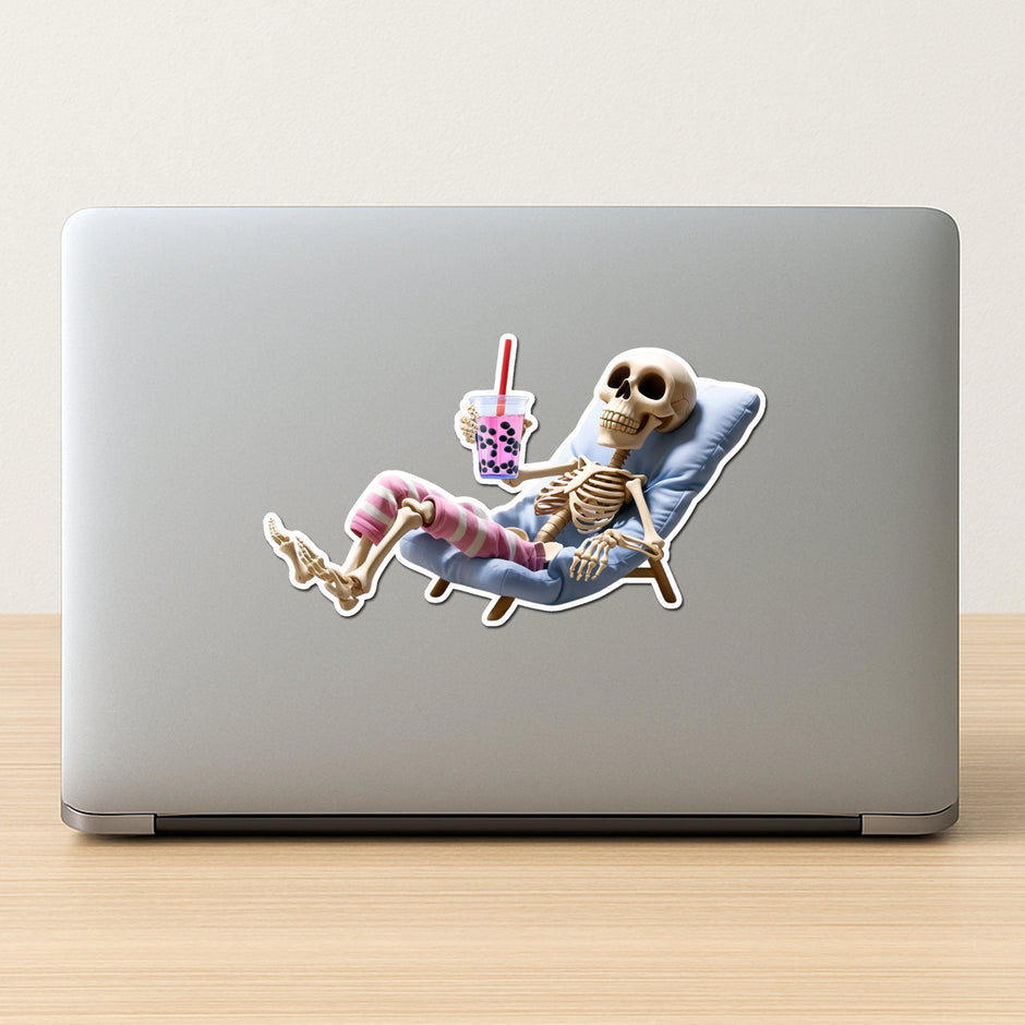 Lazy Bones Boba Funny Skeleton Sticker premium product image 2