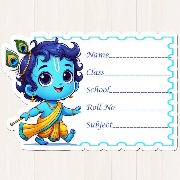 Bal Krishna School Label Sticker – Cute Divine Book Tag premium sticker image view 1