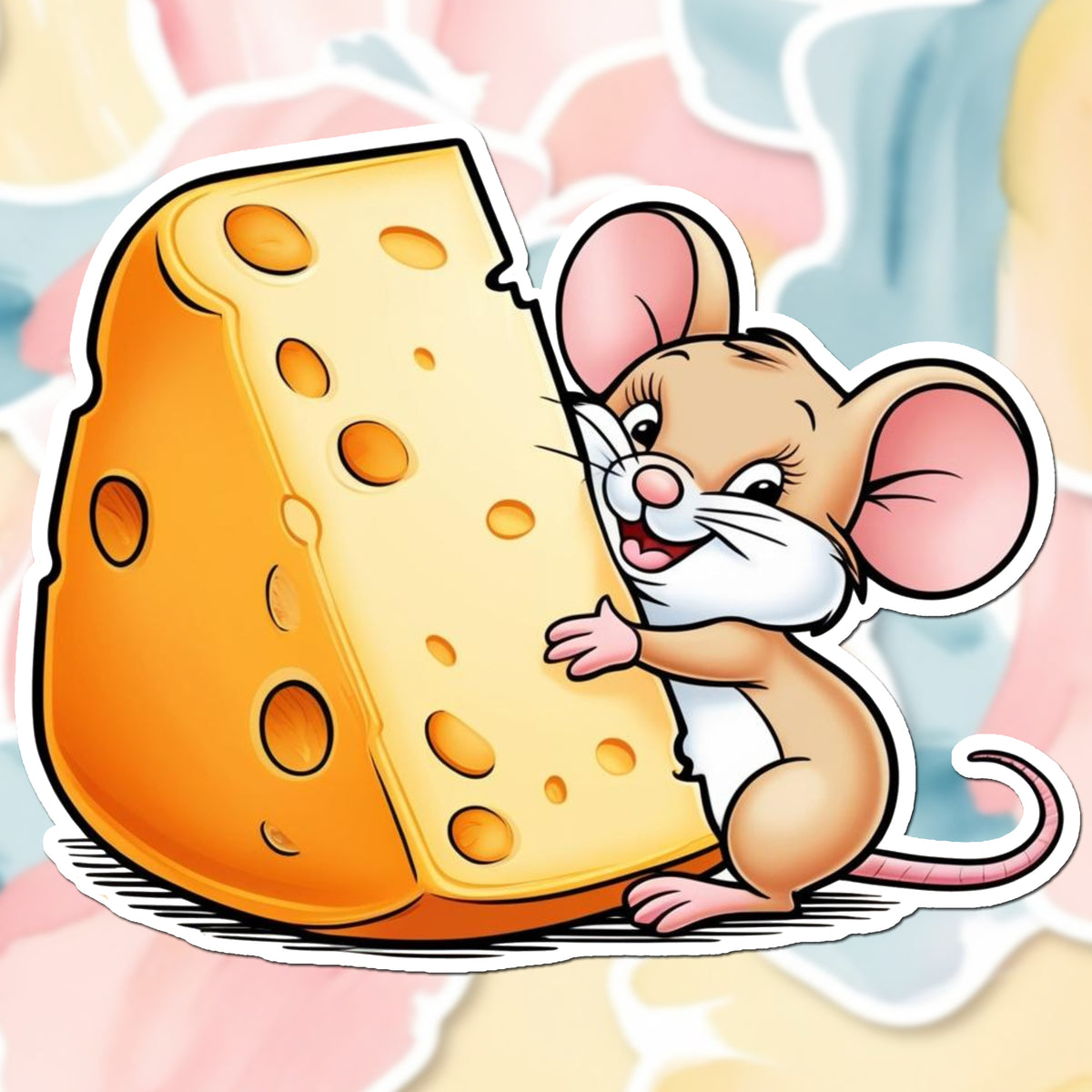 Cheesy Mouse Hug – Cute Mouse & Cheese Sticker premium product image 1