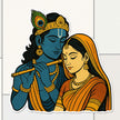 Radha Krishna Folk Art Sticker | Divine Love Indian Line Illustration premium sticker image view 1