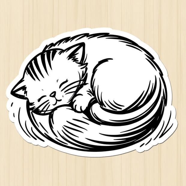 Sleeping Cat Line Art Sticker premium product image 1