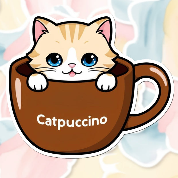 Catpuccino – Cute Coffee Cat Vinyl Sticker premium product image 1