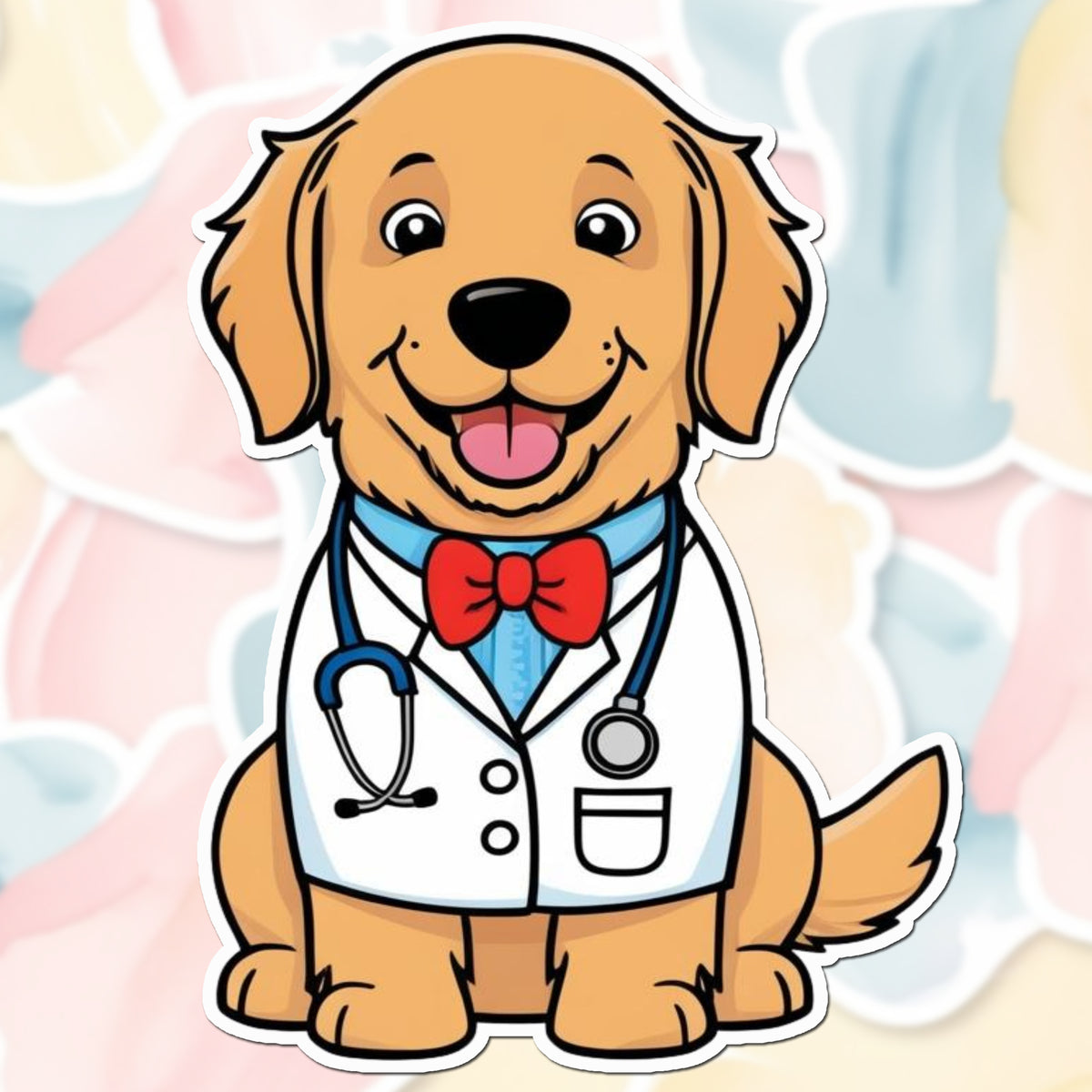 Doctor Dog Vinyl Sticker – Cute Golden Retriever in Lab Coat premium product image 1