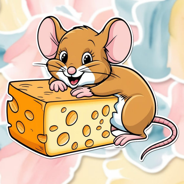 Cheese Hug Mouse – Funny Cartoon Sticker premium product image 1