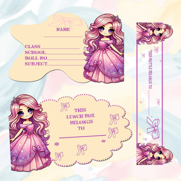Princess School Sticker Set – Book, Lunchbox & Bottle Name Labels premium product image 1