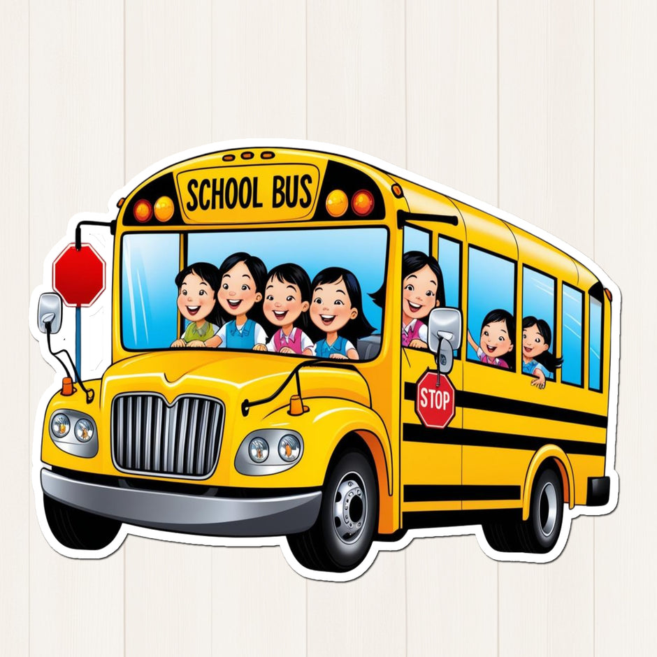 Happy School Bus Sticker – Cute Cartoon premium sticker image view 1