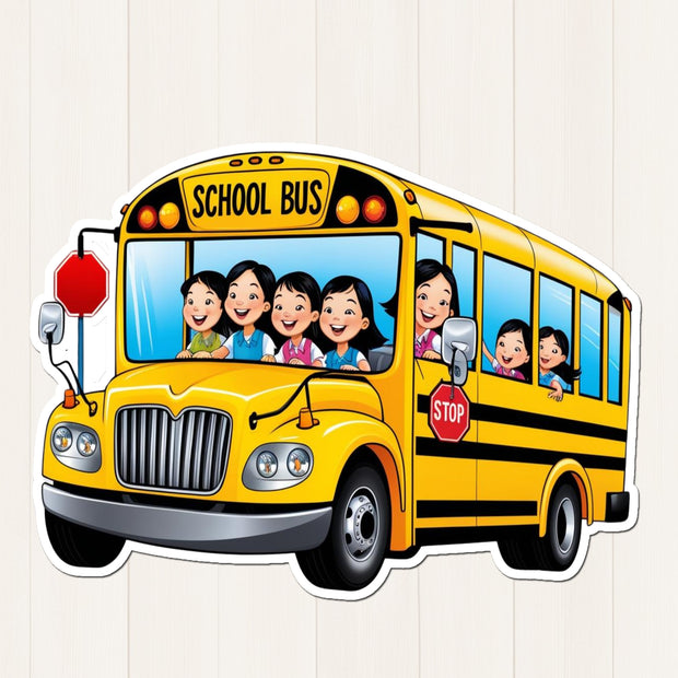 Happy School Bus Sticker – Cute Cartoon premium sticker image view 1