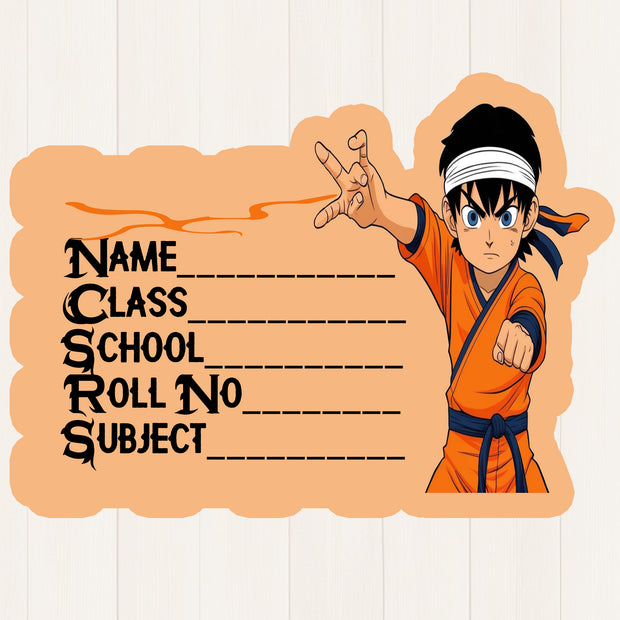 Anime Ninja Boy School Label Sticker – Orange Book Name Tag premium sticker image view 1
