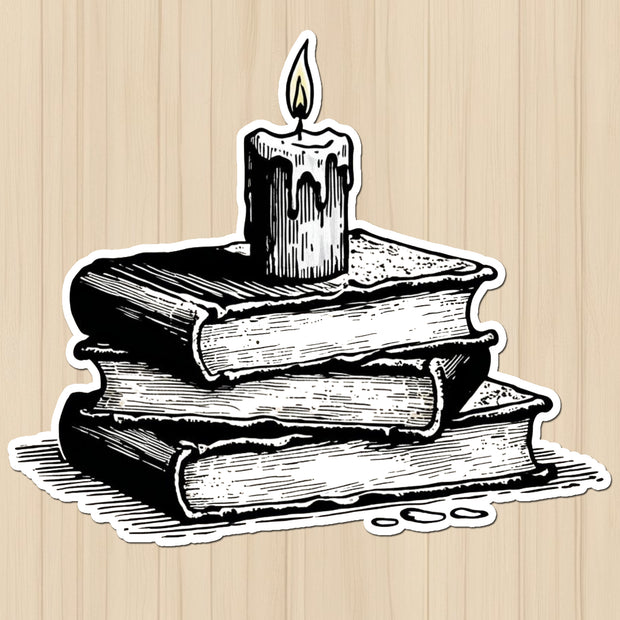 Vintage Books & Candle Sticker premium product image 1