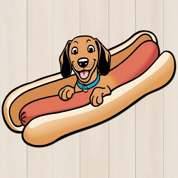 Hot Dog Pup – Funny Dachshund in Bun Vinyl Sticker premium product image 1