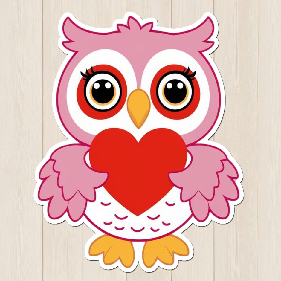 Pink Owl Love Sticker – Cute Valentine Owl Vinyl Decal premium product image 1