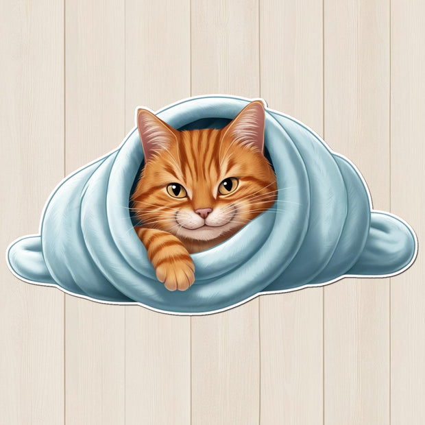 Cozy Cat Wrapped in Blanket – Cute Cat Vinyl Sticker premium product image 1