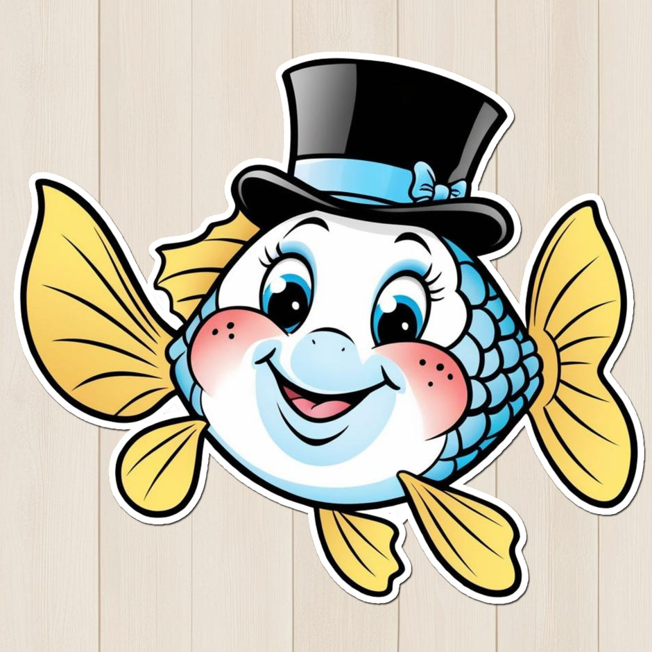 Dapper Fish Sticker – Funny Cartoon Fish with Hat premium product image 1
