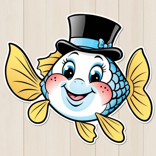 Dapper Fish Sticker – Funny Cartoon Fish with Hat premium product image 1