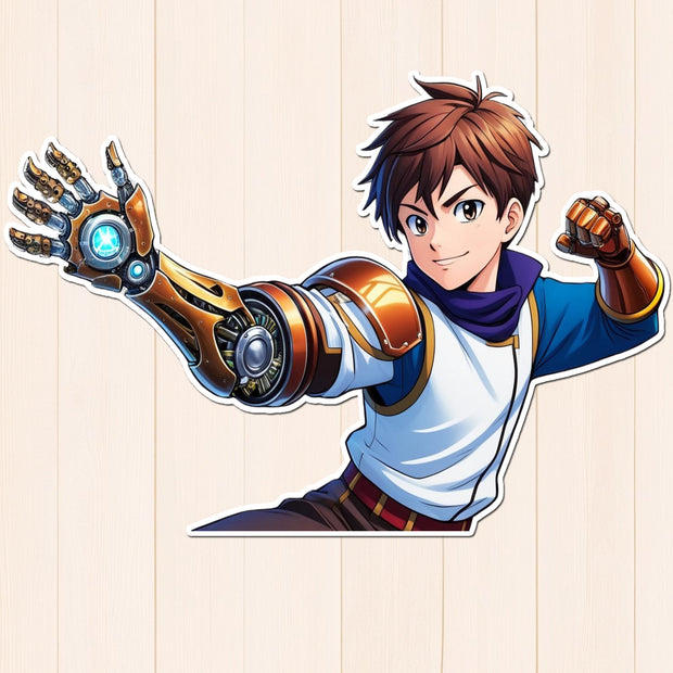 Cyborg Hero – Anime Boy with Robotic Arm Vinyl Sticker premium product image 1