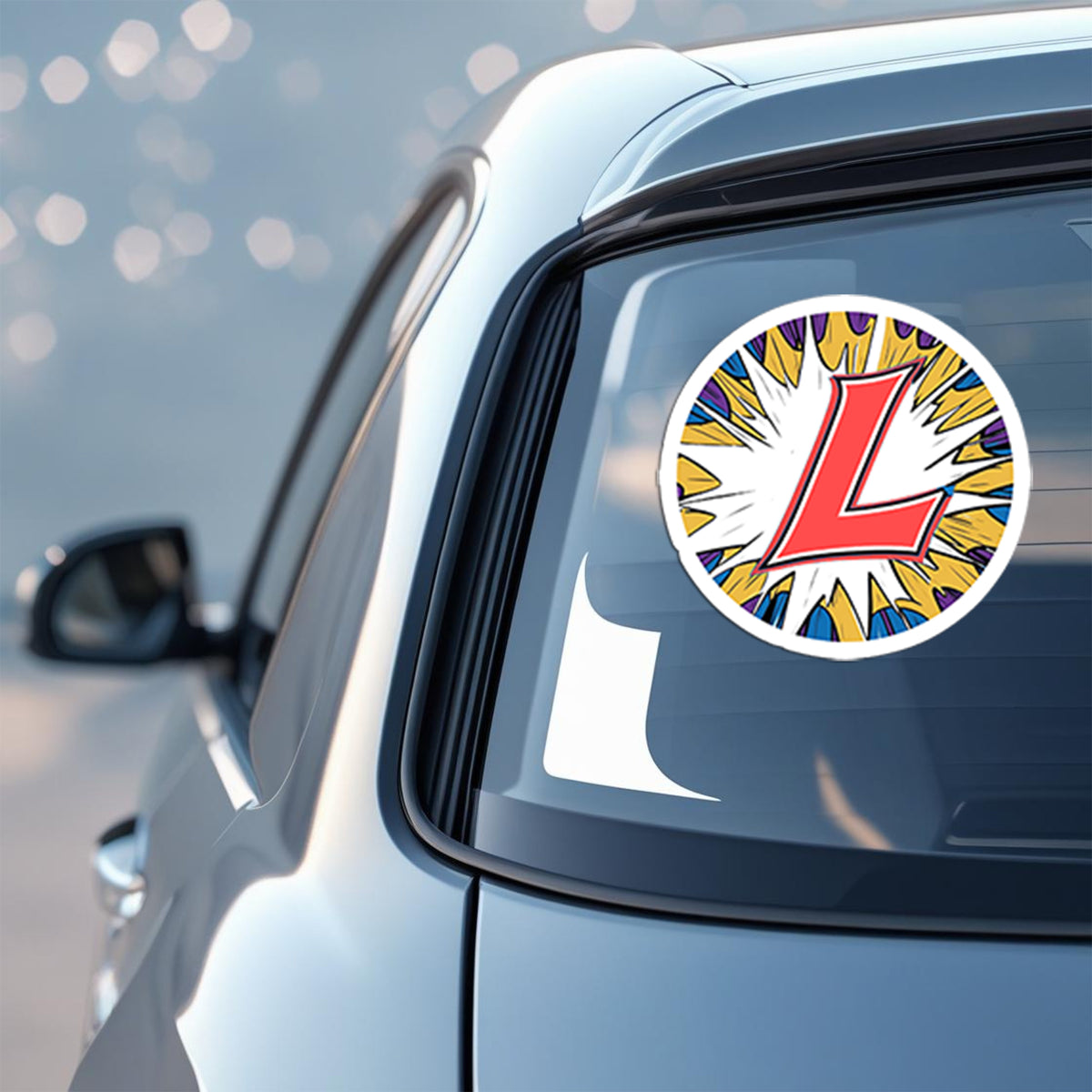 Comic Burst “L” Plate Sticker – Funky Learner Driver Vinyl for Cars & Bikes premium sticker image view 1