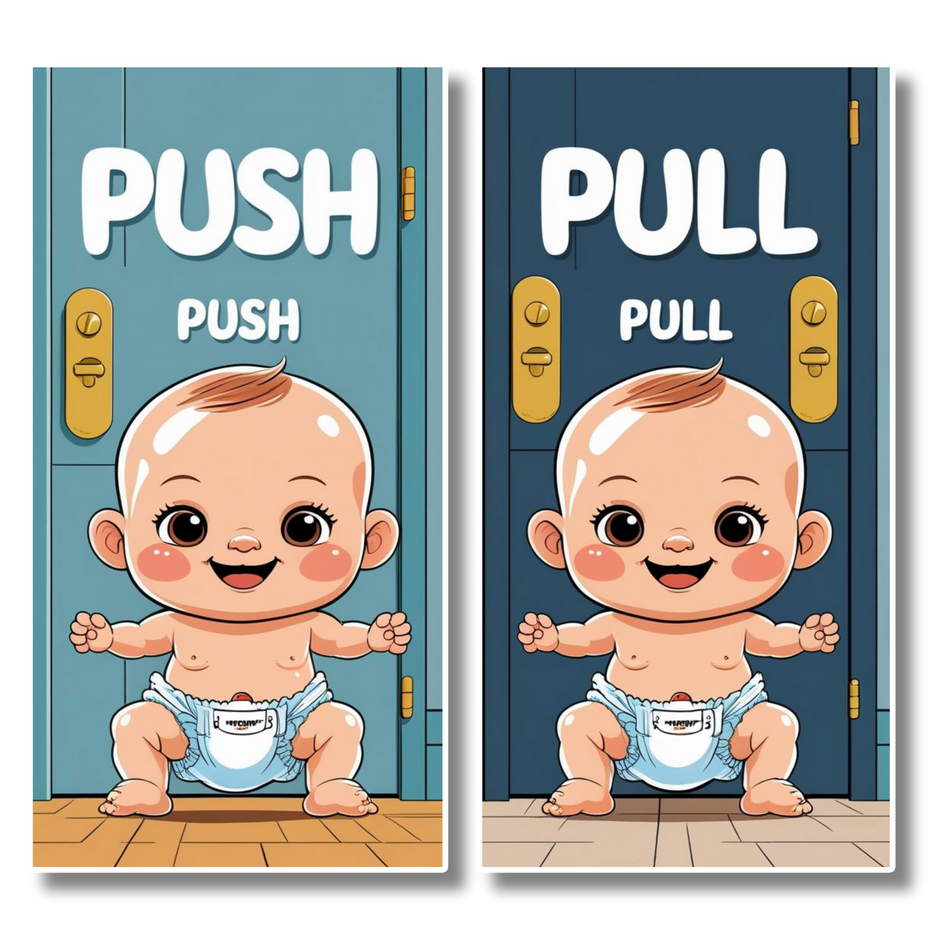 Cute Push Pull Baby Door Sticker Set Adorable Entry Sign premium sticker image view 3