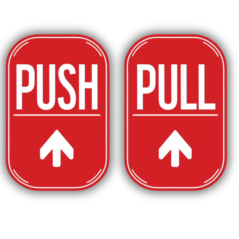 Push Pull Direction Sticker Bold Design Red Navy Clear Instructional Sign Copy premium sticker image view 3