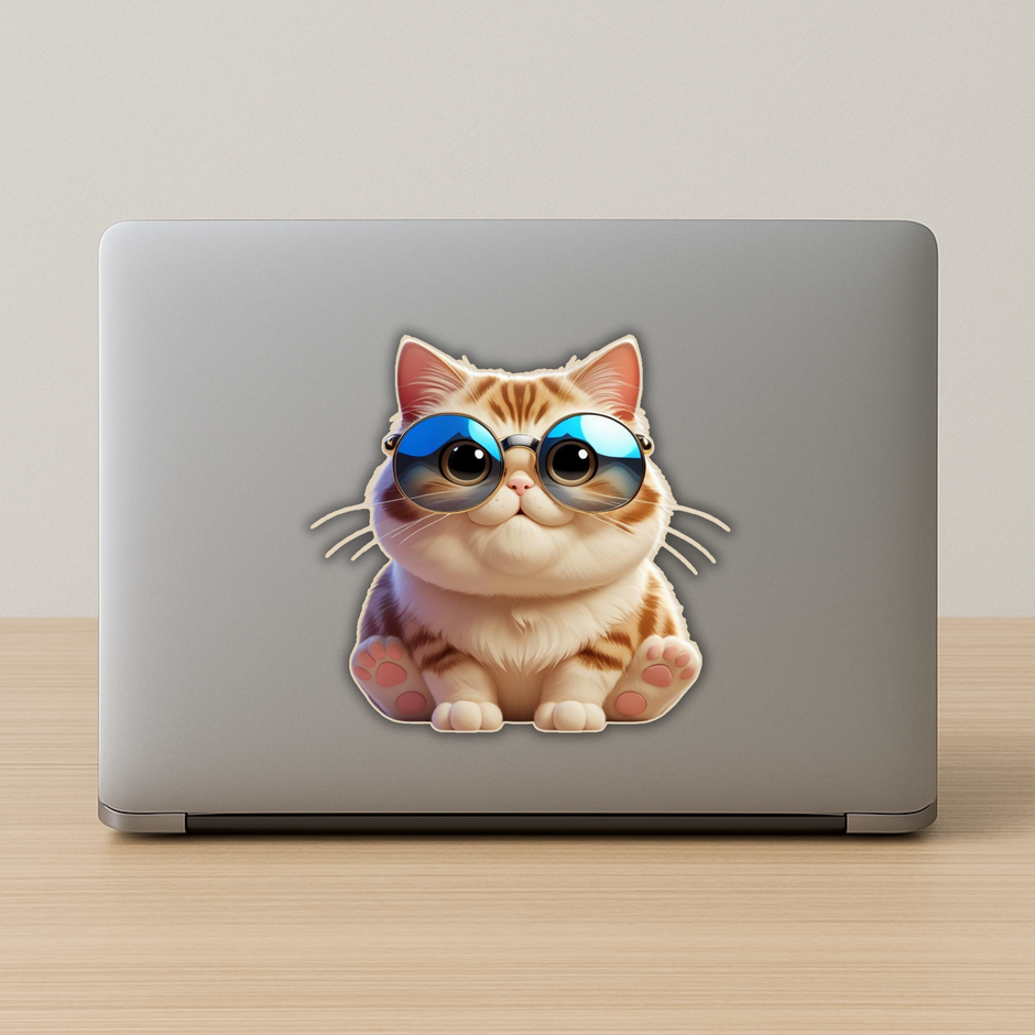 Cool Cat With Shades Water Resistant Sticker Cute Animal Vibes premium vinyl sticker product image 2