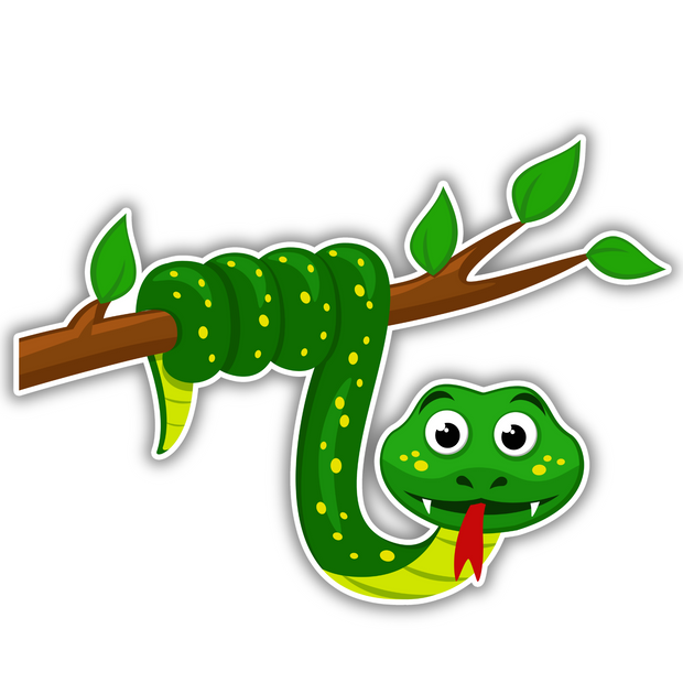 Smiling Snake on Branch Vinyl Sticker | Cute Jungle Reptile Cartoon Decal premium sticker image view 1