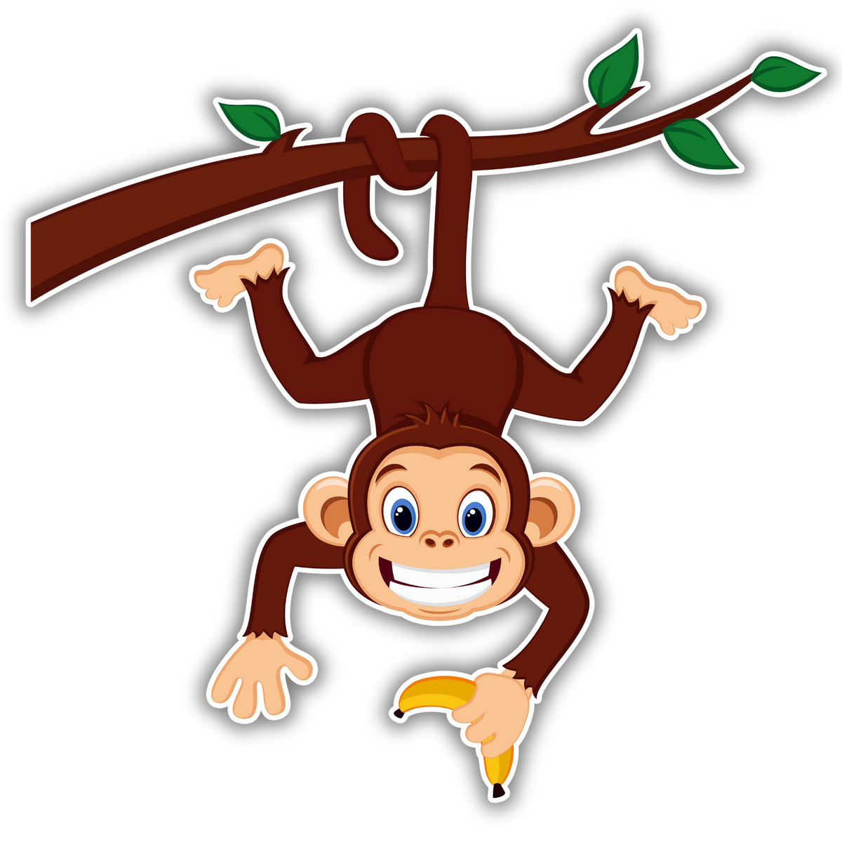 Funny Monkey Hanging Vinyl Sticker – Cartoon Wall & Laptop Decor premium sticker image view 1