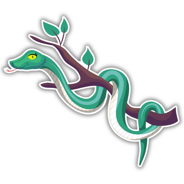 Elegant Tree Snake Vinyl Sticker – Jungle Branch Cartoon Reptile Decal premium sticker image view 1