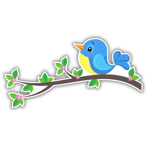 Bluebird on Flower Branch – Cute Vinyl Sticker | Nature-Inspired Decorative Decal premium sticker image view 1