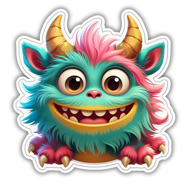 Fluffy Frenzy – Colorful Monster Sticker | Funny Cartoon Vinyl Decal premium sticker image view 1