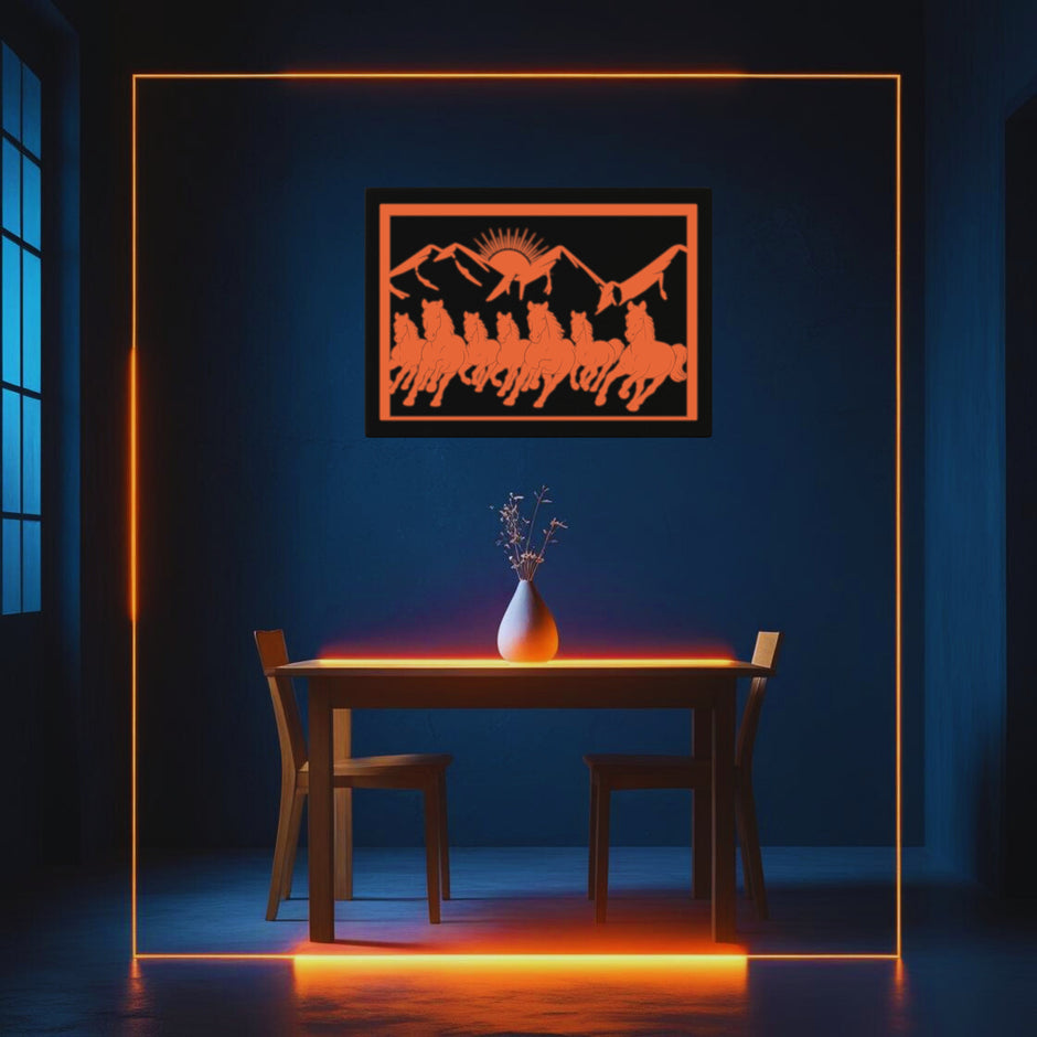 7 Horses With Rising Sun Premium Glow In The Dark Canvas Frame Vastu Wall Art premium sticker image view 2
