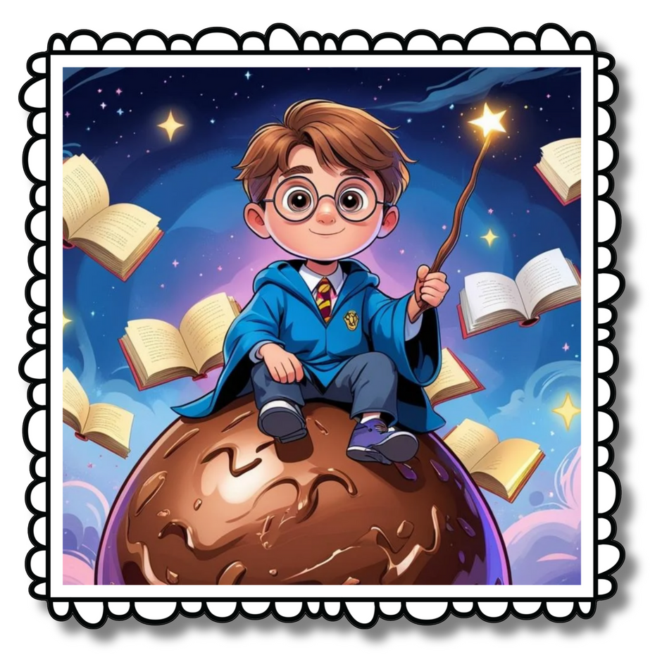 Cute Wizard Boy Sticker – Magical Cartoon Design with Wand & Flying Books | Water-Resistant premium vinyl sticker product image 1