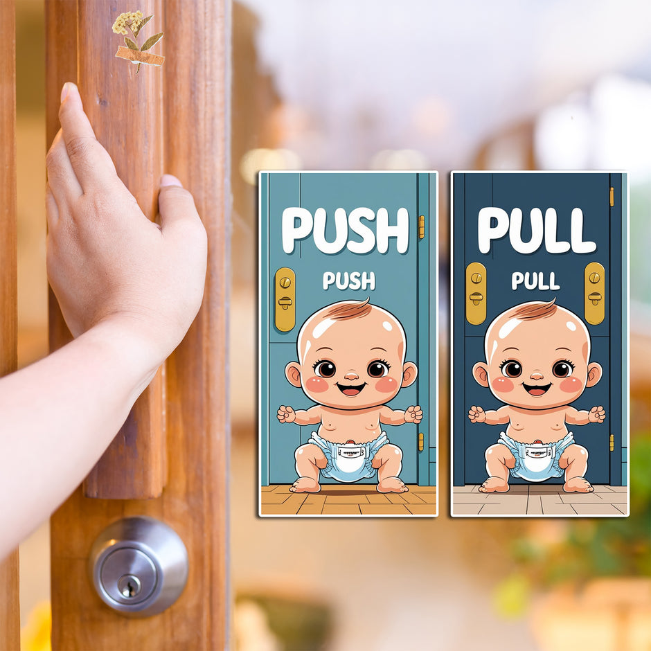 Cute Push Pull Baby Door Sticker Set Adorable Entry Sign premium sticker image view 2