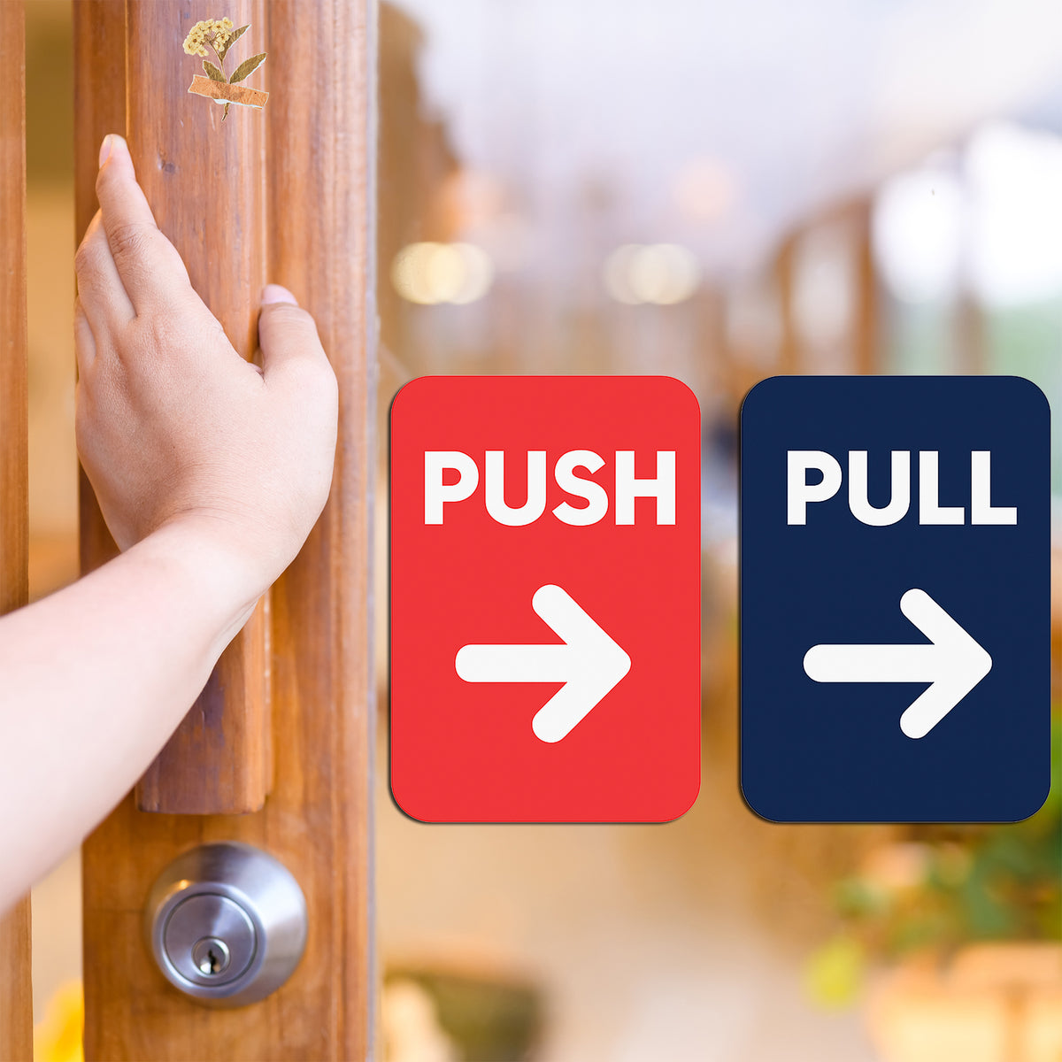Push Pull Direction Sticker Bold Design Red Navy Clear Instructional Sign premium sticker image view 2