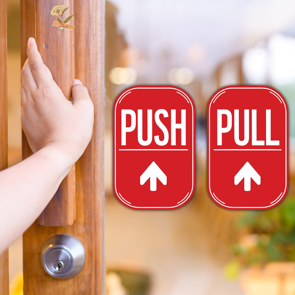 Push Pull Direction Sticker Bold Design Red Navy Clear Instructional Sign Copy premium sticker image view 2